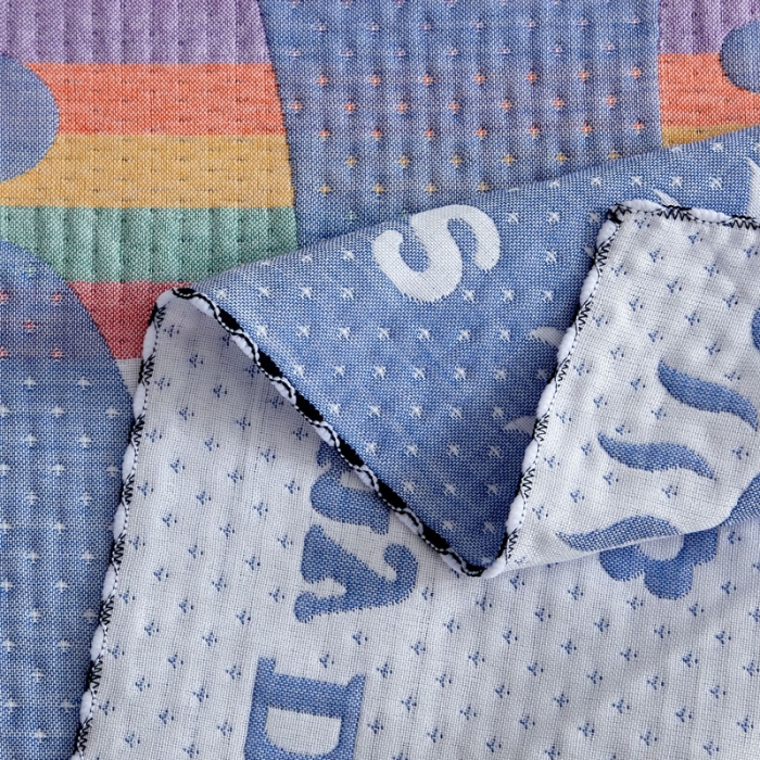 91家纺网 家纺一手货源 找家纺 朴尔 2022新款AB版蜂窝提花锁边立体枕巾 一对装 阳光鹿-蓝