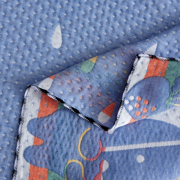 91家纺网 家纺一手货源 找家纺 朴尔 2022新款AB版蜂窝提花锁边立体枕巾 一对装 雨中兔-蓝