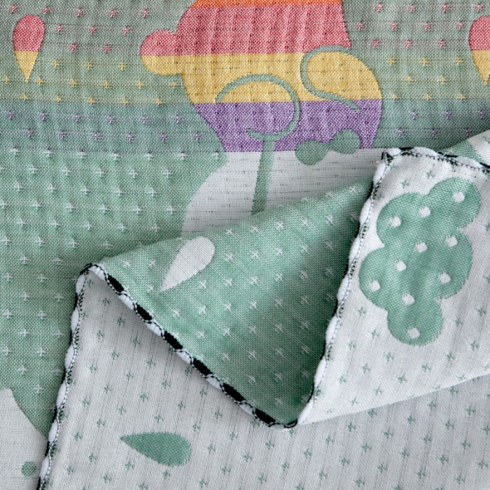 91家纺网 家纺一手货源 找家纺 朴尔 2022新款AB版蜂窝提花锁边立体枕巾 一对装 雨中兔-绿