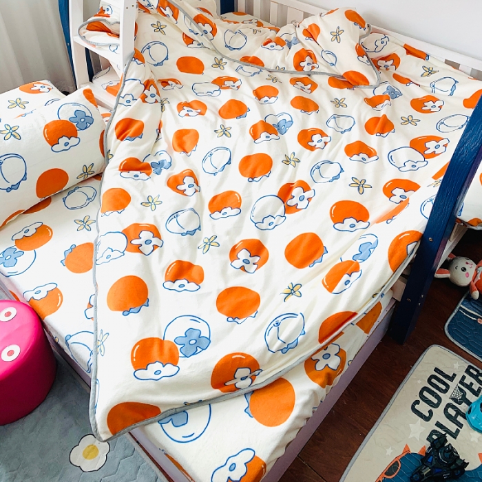 91家纺网 家纺一手货源 找家纺 小虾米 2022新款加厚牛奶绒被套单件套三件套 柿子