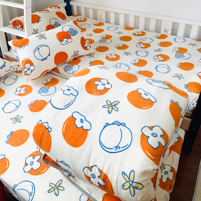 91家纺网 家纺一手货源 找家纺 小虾米 2022新款加厚牛奶绒被套单件套三件套 柿子