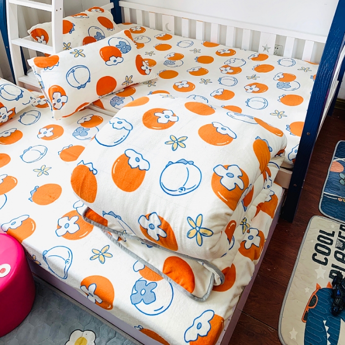 91家纺网 家纺一手货源 找家纺 小虾米 2022新款加厚牛奶绒被套单件套三件套 柿子