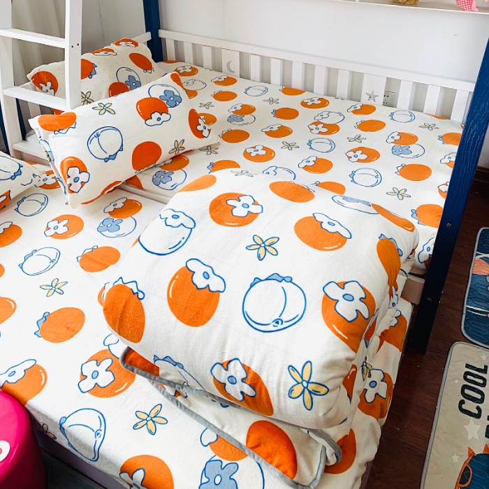 91家纺网 家纺一手货源 找家纺 小虾米 2022新款加厚牛奶绒被套单件套三件套 柿子