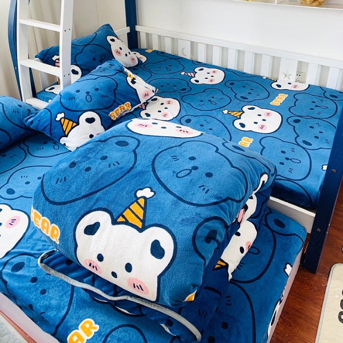 91家纺网 家纺一手货源 找家纺 小虾米 2022新款加厚牛奶绒被套单件套三件套 双影熊