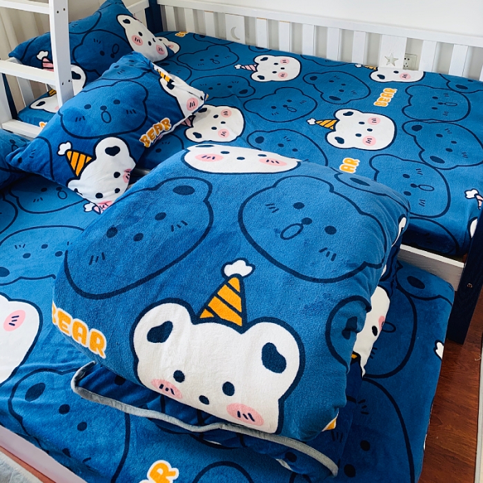 91家纺网 家纺一手货源 找家纺 小虾米 2022新款加厚牛奶绒被套单件套三件套 双影熊