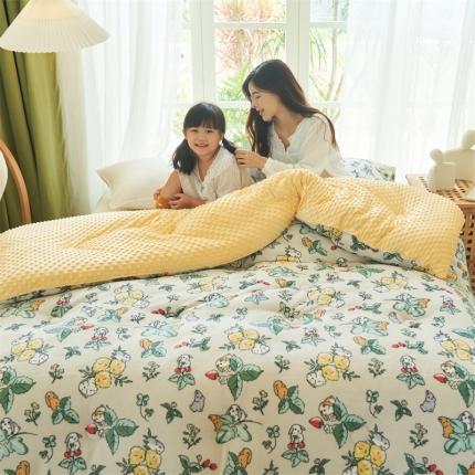 91家纺网 家纺一手货源 找家纺 晨曦2022新款法式田园奶油绒豆豆绒大豆棉冬被 兔子的棉花糖