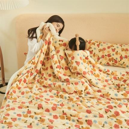 91家纺网 家纺一手货源 找家纺 晨曦家纺 2022新款法式田园风牛奶绒羊羔绒被套毯 洛可奶酥