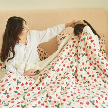 晨曦家纺 2022新款法式田园风牛奶绒羊羔绒被套毯 乔野椿莓