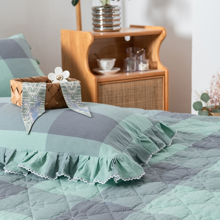 91家纺网 家纺一手货源 找家纺 （总）久典 2022新款A类色织全棉水洗棉花边枕套