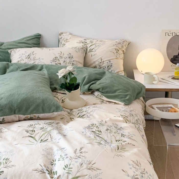 91家纺网 家纺一手货源 找家纺 梦家居 2022新款秋冬新品全棉加牛奶绒四件套 仙草绒