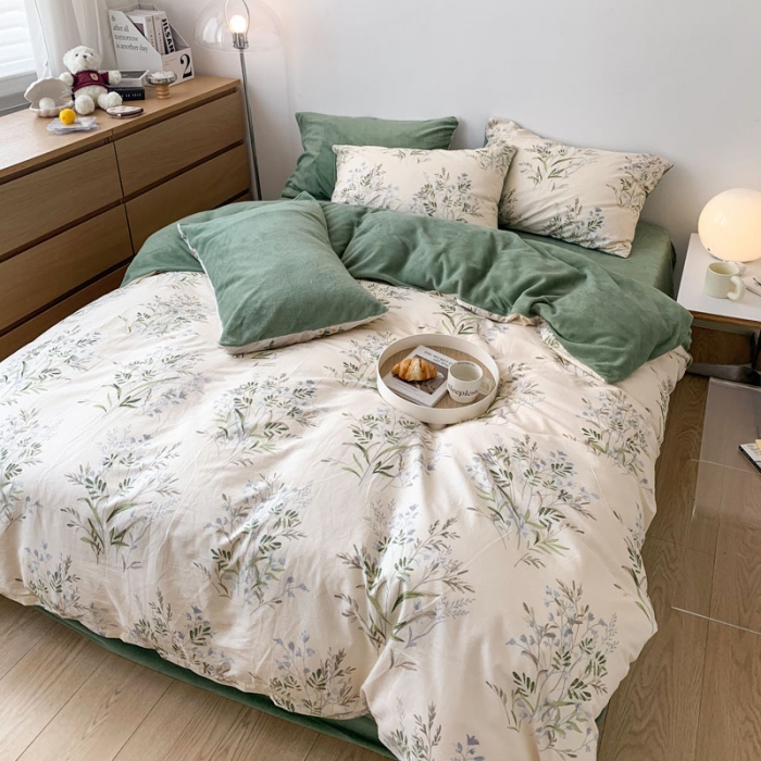 91家纺网 家纺一手货源 找家纺 梦家居 2022新款秋冬新品全棉加牛奶绒四件套 仙草绒