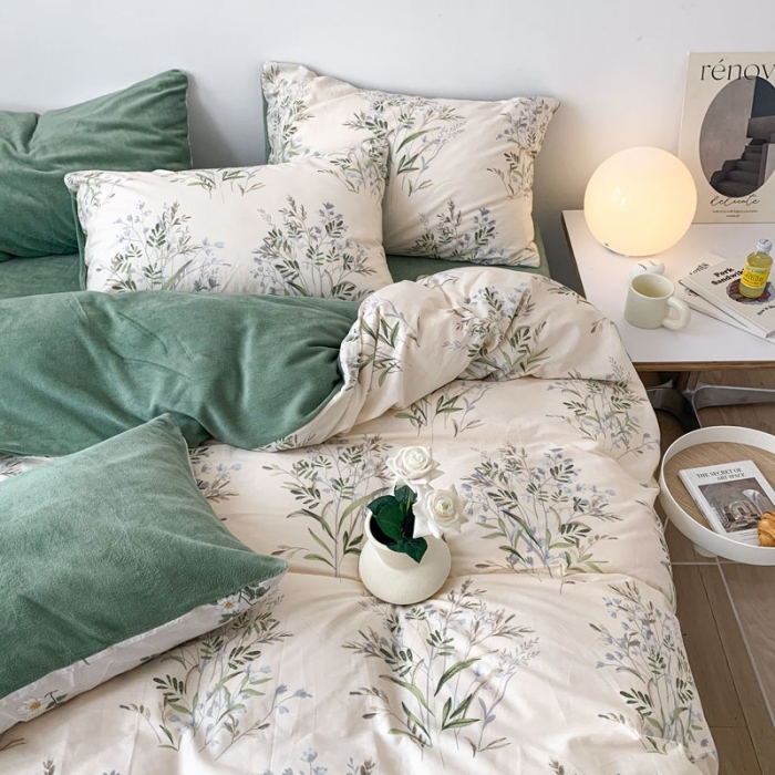 91家纺网 家纺一手货源 找家纺 梦家居 2022新款秋冬新品全棉加牛奶绒四件套 仙草绒