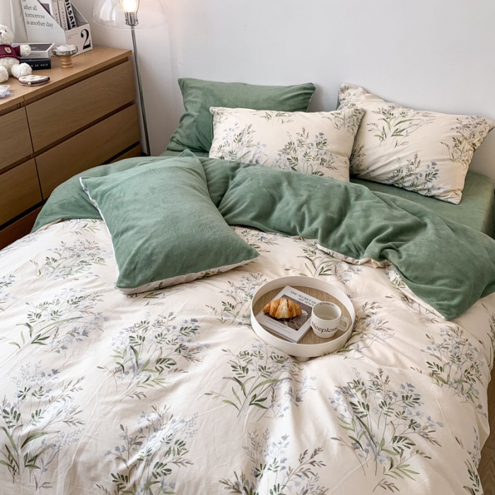 91家纺网 家纺一手货源 找家纺 梦家居 2022新款秋冬新品全棉加牛奶绒四件套 仙草绒