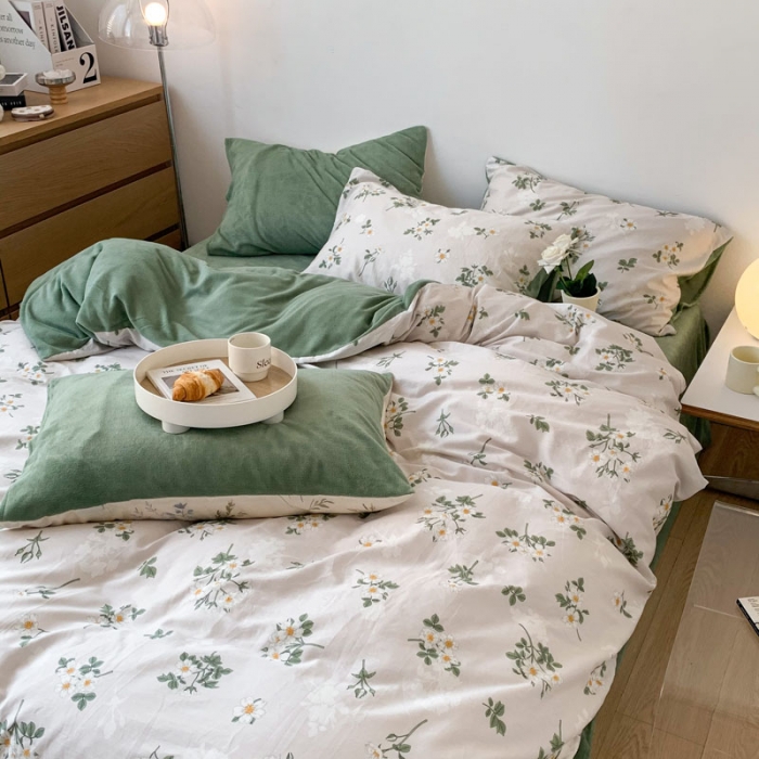 91家纺网 家纺一手货源 找家纺 梦家居 2022新款秋冬新品全棉加牛奶绒四件套 夏花绒