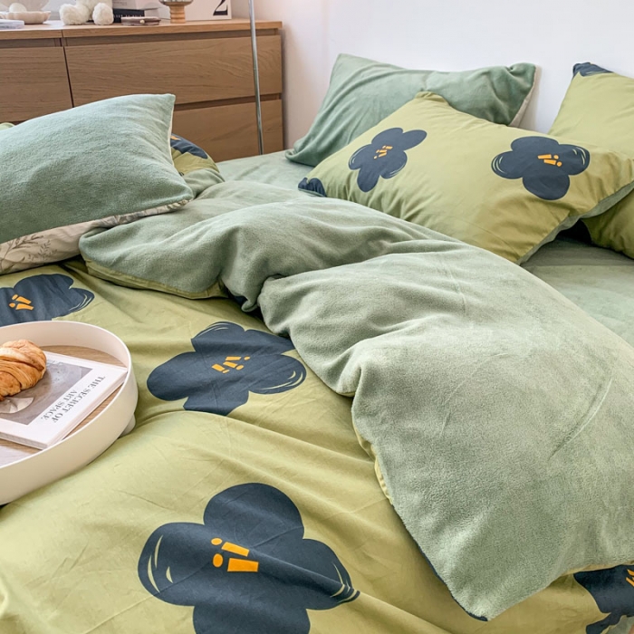 91家纺网 家纺一手货源 找家纺 梦家居 2022新款秋冬新品全棉加牛奶绒四件套 玛奇朵绒