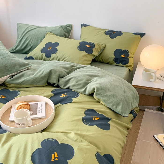 91家纺网 家纺一手货源 找家纺 梦家居 2022新款秋冬新品全棉加牛奶绒四件套 玛奇朵绒