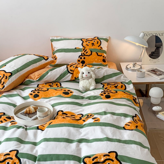 91家纺网 家纺一手货源 找家纺 梦家居 2022新款秋冬新品全棉加牛奶绒四件套 小老虎绒