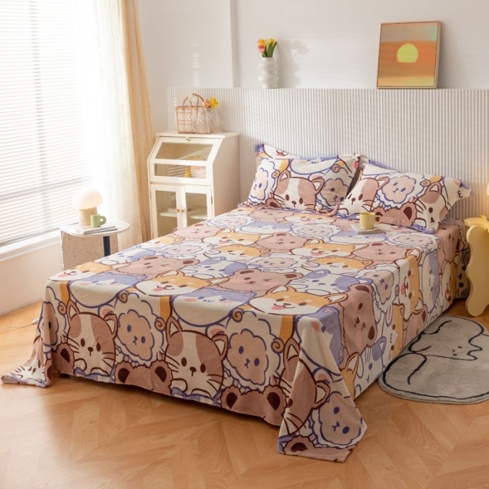 91家纺网 家纺一手货源 找家纺 梦家居 2022新款秋冬新款牛奶绒单床单 动物园