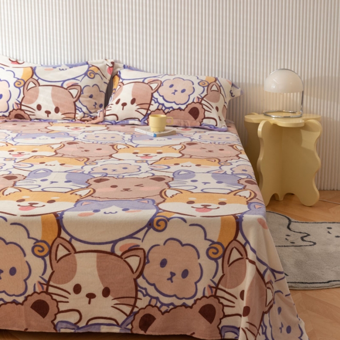 91家纺网 家纺一手货源 找家纺 梦家居 2022新款秋冬新款牛奶绒单床单 动物园