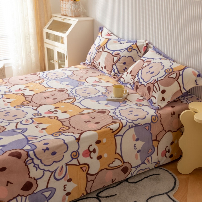 91家纺网 家纺一手货源 找家纺 梦家居 2022新款秋冬新款牛奶绒单床单 动物园