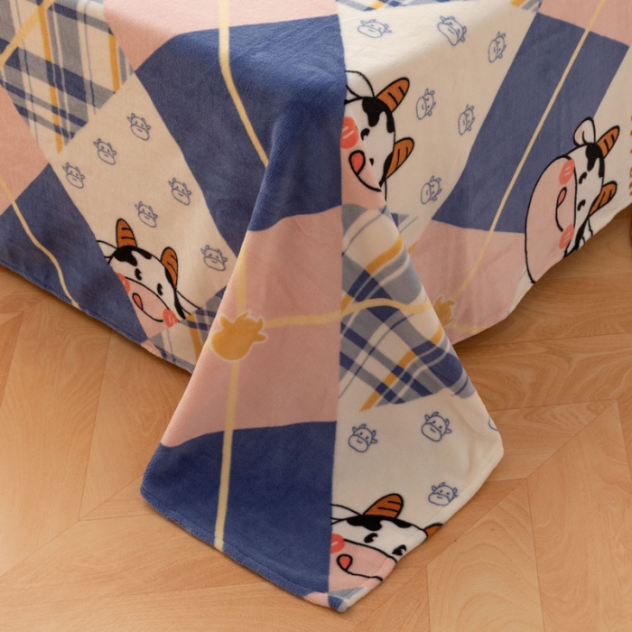 91家纺网 家纺一手货源 找家纺 梦家居 2022新款秋冬新款牛奶绒单床单 格子奶牛