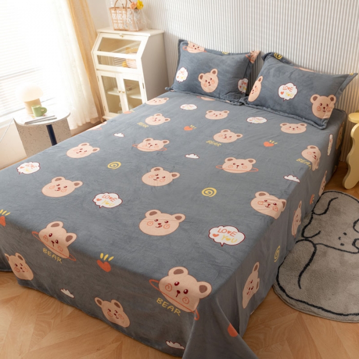 91家纺网 家纺一手货源 找家纺 梦家居 2022新款秋冬新款牛奶绒单床单 可爱小熊