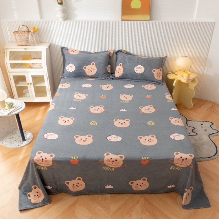 91家纺网 家纺一手货源 找家纺 梦家居 2022新款秋冬新款牛奶绒单床单 可爱小熊