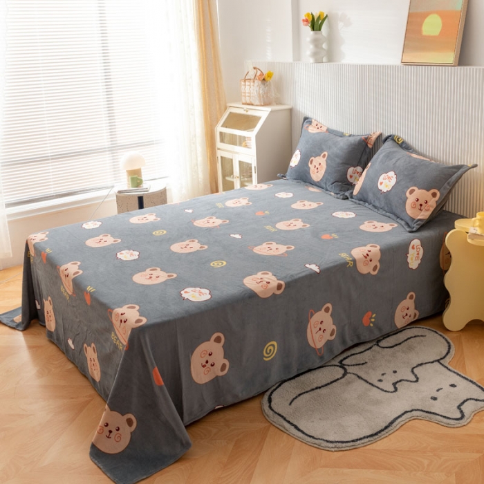 91家纺网 家纺一手货源 找家纺 梦家居 2022新款秋冬新款牛奶绒单床单 可爱小熊