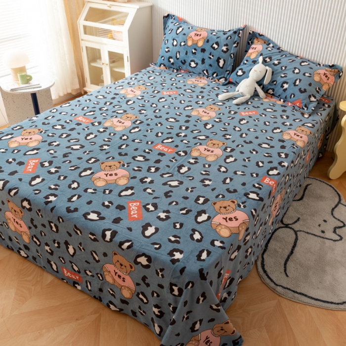 91家纺网 家纺一手货源 找家纺 梦家居 2022新款秋冬新款牛奶绒单床单 魅力熊