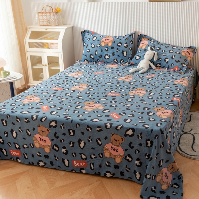 91家纺网 家纺一手货源 找家纺 梦家居 2022新款秋冬新款牛奶绒单床单 魅力熊