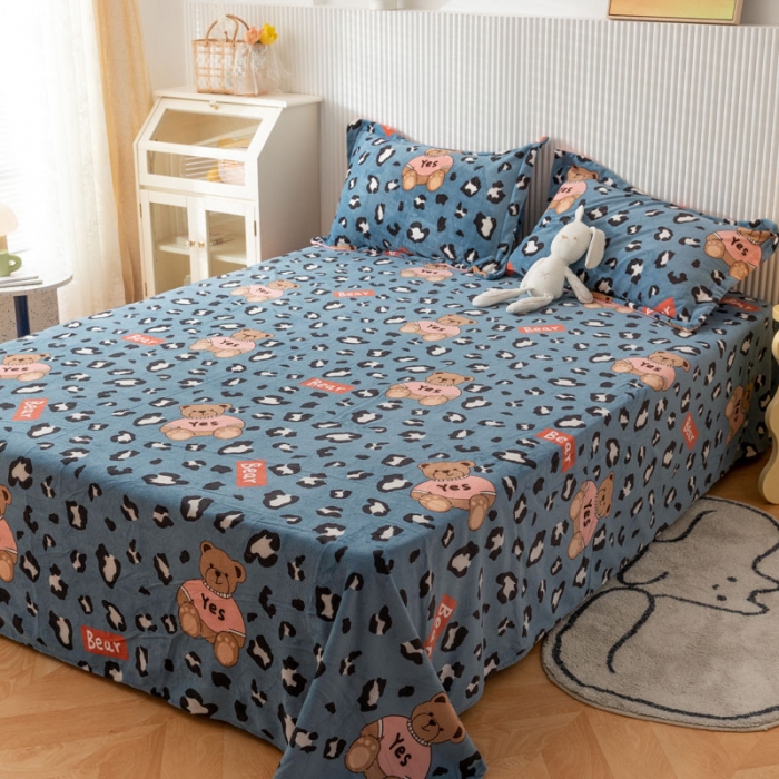 91家纺网 家纺一手货源 找家纺 梦家居 2022新款秋冬新款牛奶绒单床单 魅力熊