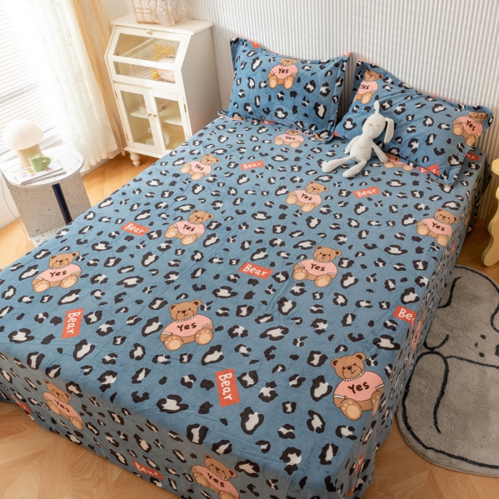 91家纺网 家纺一手货源 找家纺 梦家居 2022新款秋冬新款牛奶绒单床单 魅力熊