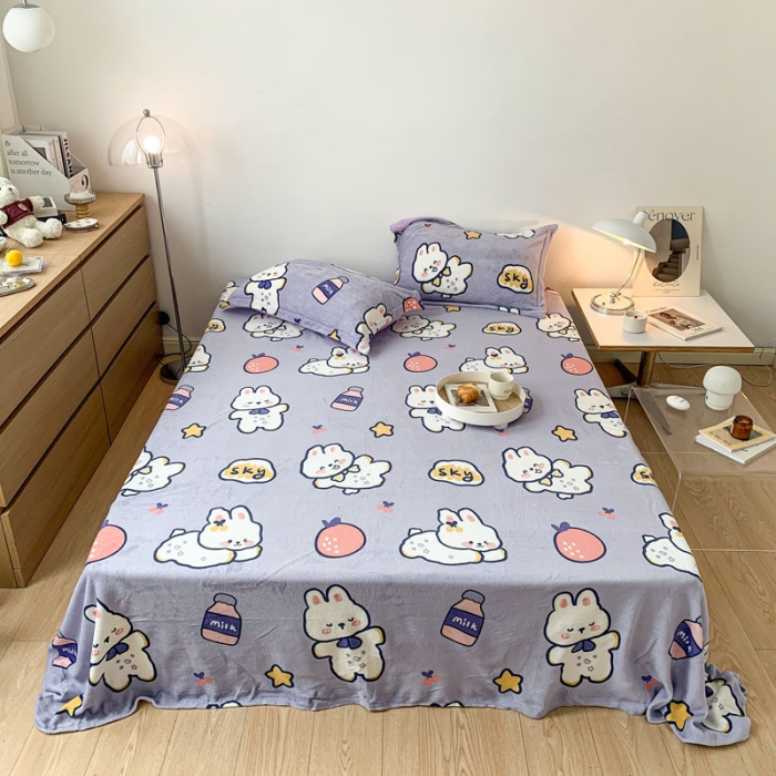 91家纺网 家纺一手货源 找家纺 梦家居 2022新款秋冬新款牛奶绒单床单 软萌兔绒