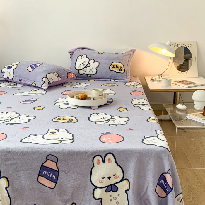 91家纺网 家纺一手货源 找家纺 梦家居 2022新款秋冬新款牛奶绒单床单 软萌兔绒