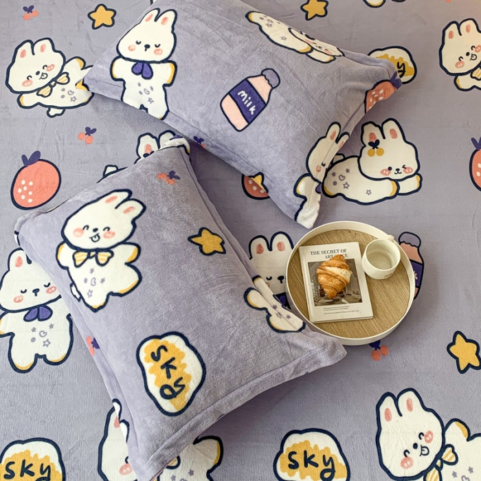 91家纺网 家纺一手货源 找家纺 梦家居 2022新款秋冬新款牛奶绒单床单 软萌兔绒