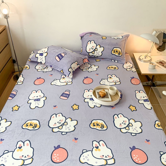 91家纺网 家纺一手货源 找家纺 梦家居 2022新款秋冬新款牛奶绒单床单 软萌兔绒