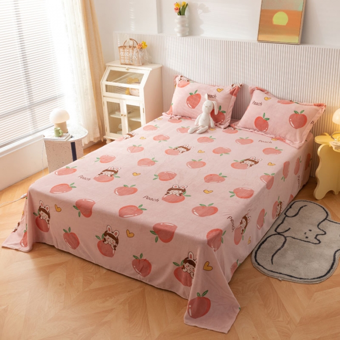 91家纺网 家纺一手货源 找家纺 梦家居 2022新款秋冬新款牛奶绒单床单 桃子女孩