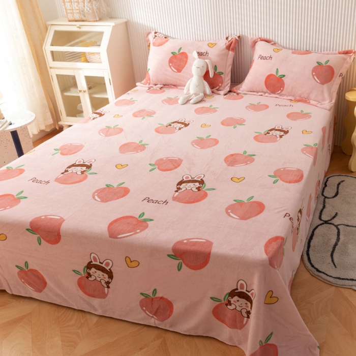 91家纺网 家纺一手货源 找家纺 梦家居 2022新款秋冬新款牛奶绒单床单 桃子女孩