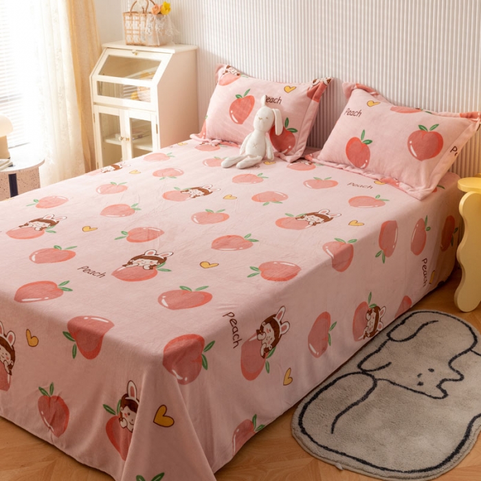 91家纺网 家纺一手货源 找家纺 梦家居 2022新款秋冬新款牛奶绒单床单 桃子女孩