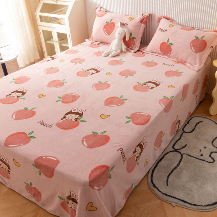 91家纺网 家纺一手货源 找家纺 梦家居 2022新款秋冬新款牛奶绒单床单 桃子女孩