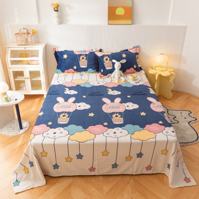 91家纺网 家纺一手货源 找家纺 梦家居 2022新款秋冬新款牛奶绒单床单 天空之旅