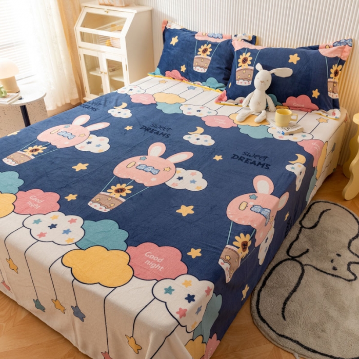 91家纺网 家纺一手货源 找家纺 梦家居 2022新款秋冬新款牛奶绒单床单 天空之旅