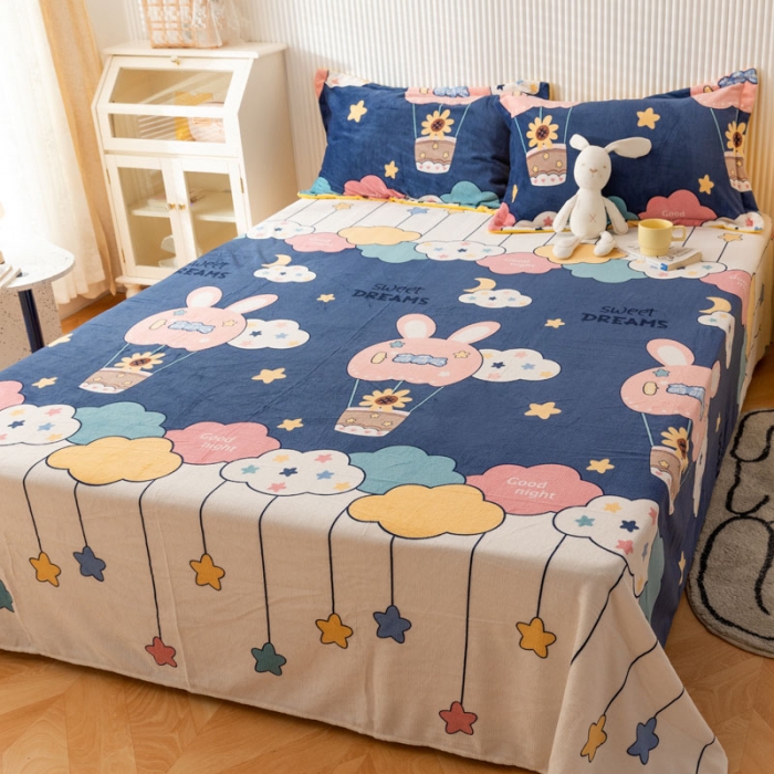 91家纺网 家纺一手货源 找家纺 梦家居 2022新款秋冬新款牛奶绒单床单 天空之旅