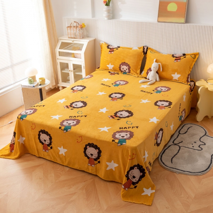 91家纺网 家纺一手货源 找家纺 梦家居 2022新款秋冬新款牛奶绒单床单 小狮子