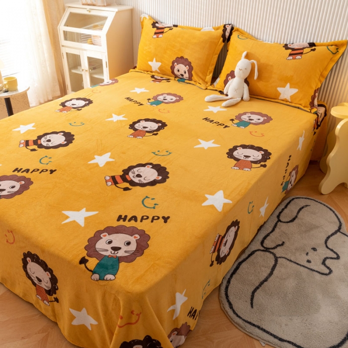 91家纺网 家纺一手货源 找家纺 梦家居 2022新款秋冬新款牛奶绒单床单 小狮子