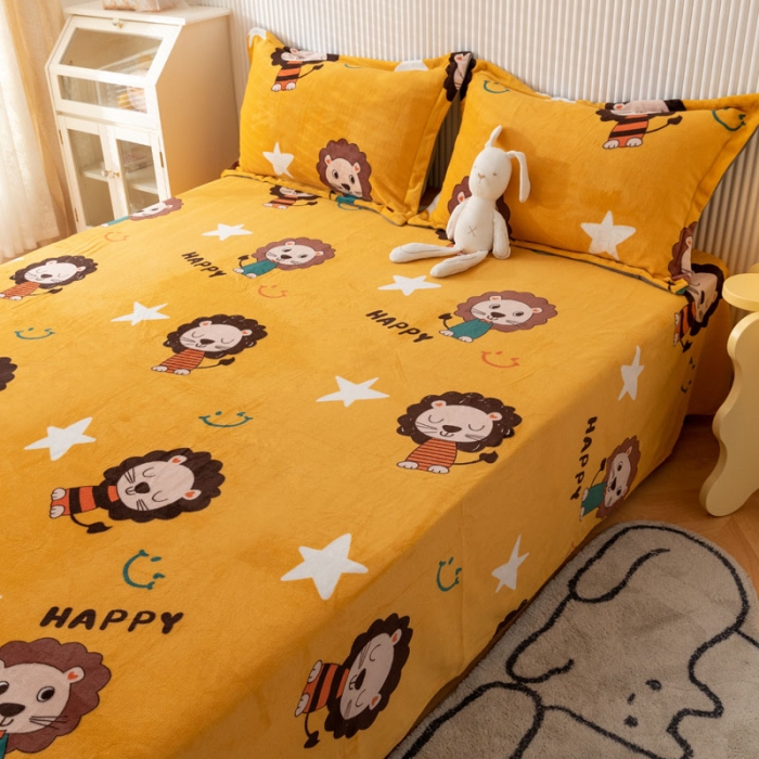 91家纺网 家纺一手货源 找家纺 梦家居 2022新款秋冬新款牛奶绒单床单 小狮子