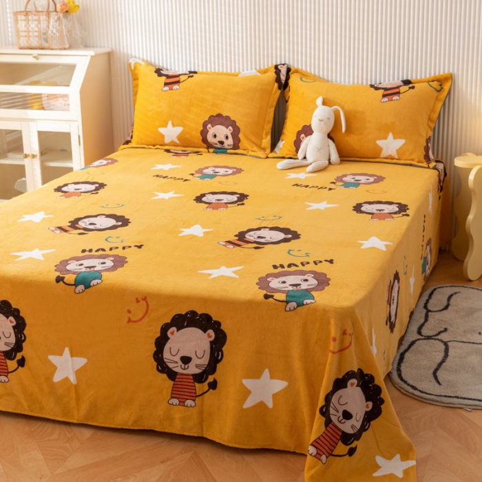 91家纺网 家纺一手货源 找家纺 梦家居 2022新款秋冬新款牛奶绒单床单 小狮子