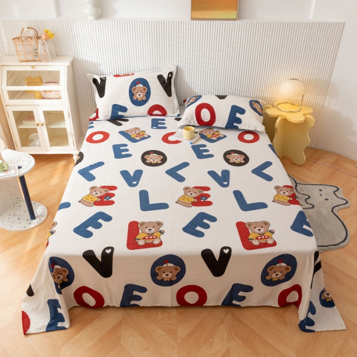 91家纺网 家纺一手货源 找家纺 梦家居 2022新款秋冬新款牛奶绒单床单 字母小熊