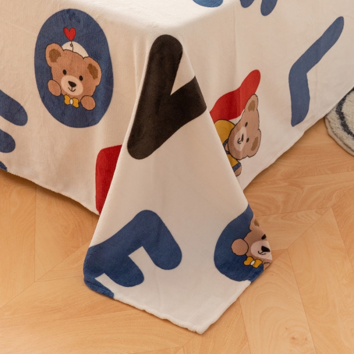 91家纺网 家纺一手货源 找家纺 梦家居 2022新款秋冬新款牛奶绒单床单 字母小熊