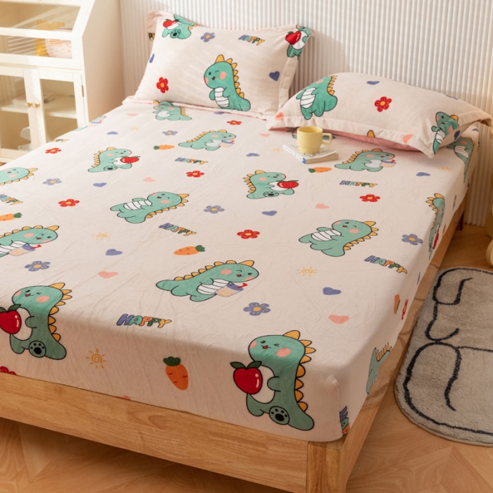 91家纺网 家纺一手货源 找家纺 梦家居 2022新款秋冬新款牛奶绒单床笠 恐龙先生